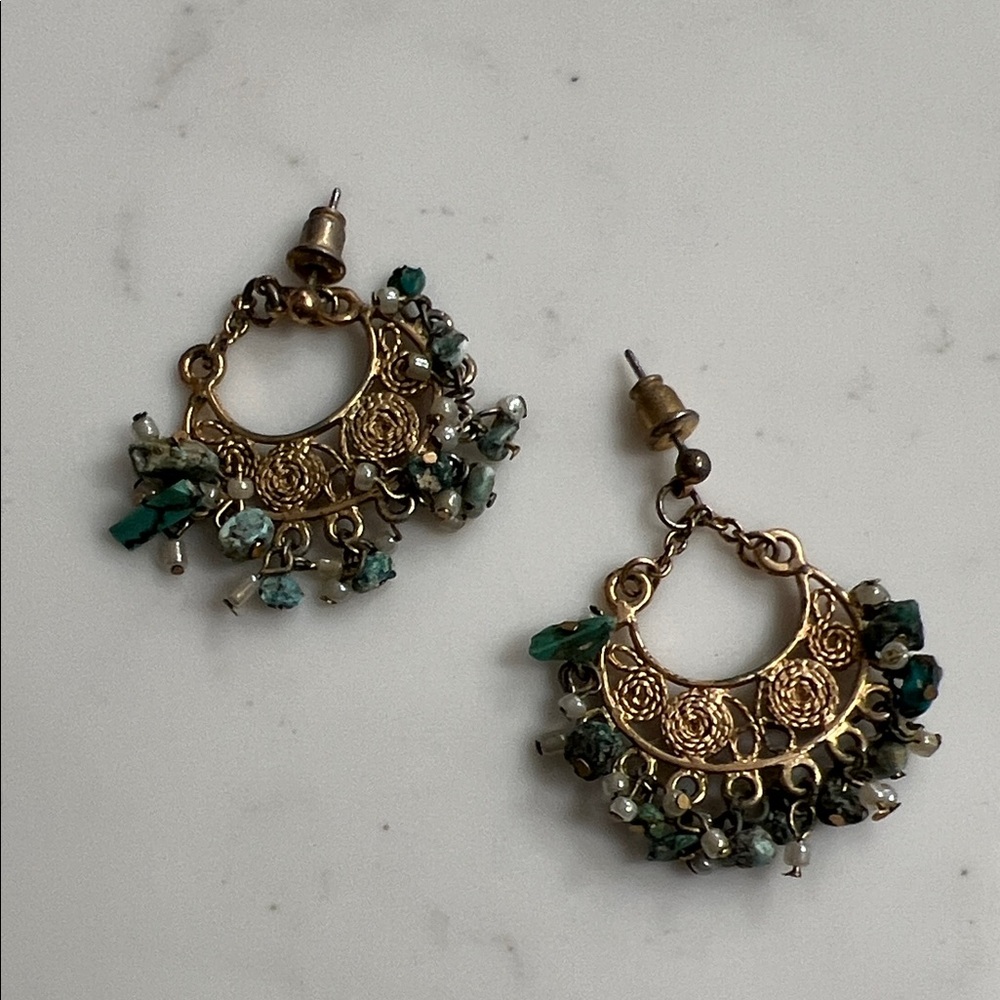 Elegant Gold and Green Dangle Earrings